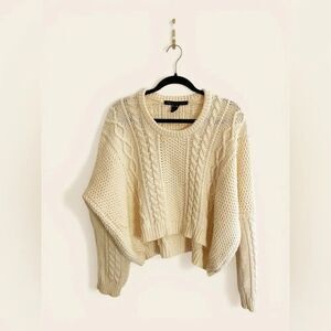 Marc by Marc Jacobs cream-colored, boxy cropped cable-knit fisherman sweater.